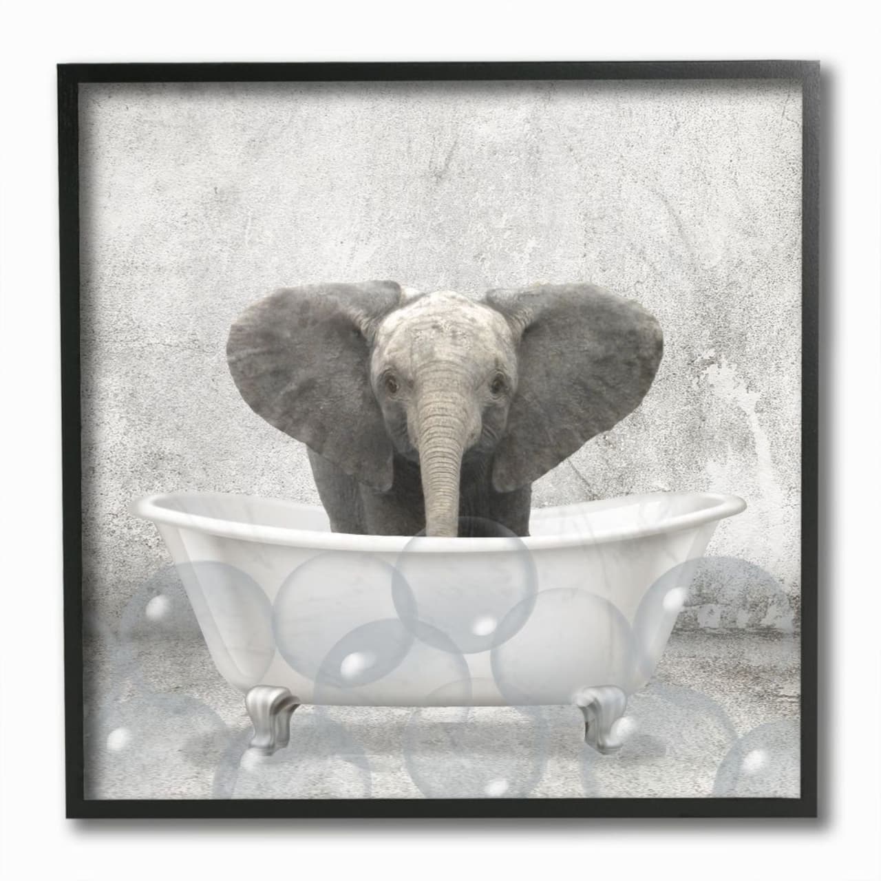 Stupell Industries Baby Elephant Bath Time Cute Animal Framed Wall Art